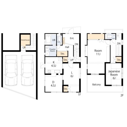 地下ガレージから屋内階段で１階玄関にアクセス可能！建物面積 139.73m2、2LDK