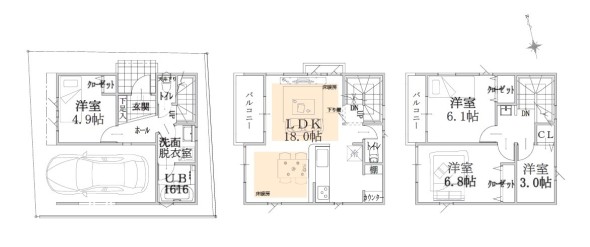 参考プラン　■間取り：4LDK　■建物面積：107.02平米　■建物価格：2850万円（税込）■別途水道加入金：82500円