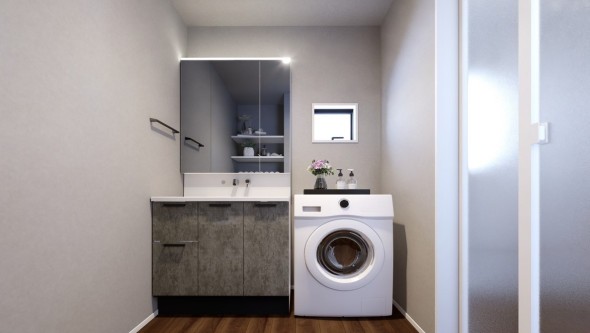 CGを用いた洗面室のイメージ画像です。  ※家電、小物類は付属しません。