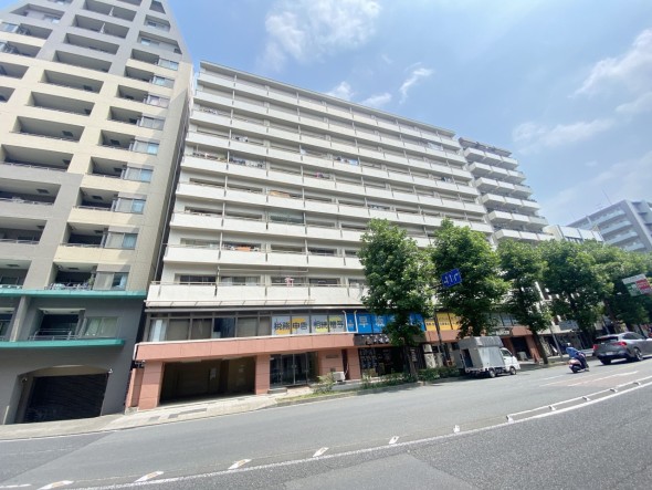 マンション外観。生活利便性に優れた立地環境。