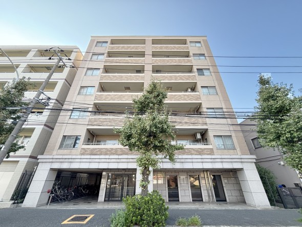 マンション外観。生活利便性に優れた立地環境。