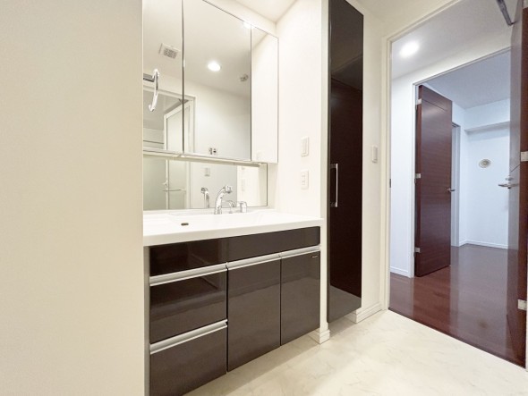 十分な大きさの洗面台は、身だしなみチェックや歯磨きなど、朝の慌ただしい時間でも余裕とゆとりを感じて頂けます。