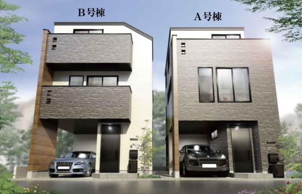 本パースは、イメージ図につき、風景、建物、植栽などについては施工後の現物との差異が生じます。  車、食器棚、ウッドデッキ、家具、